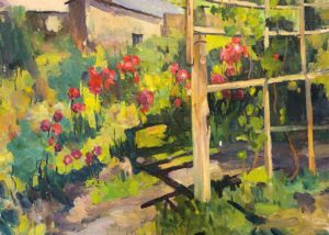 Garten mit roten Blüten