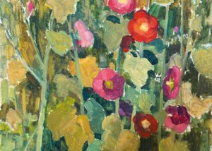 Blühende Stockrosen